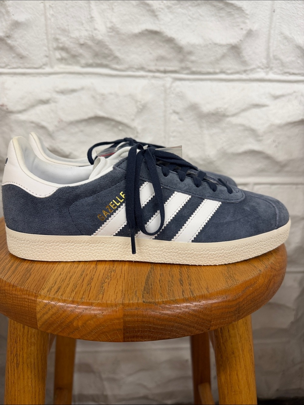 adidas Navy Suede Gazelle Sneaker with White Stripes